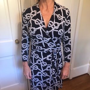 Navy and white nautical wrap dress